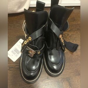 Balenciaga Black Leather Boots with Gold and Silver Accents